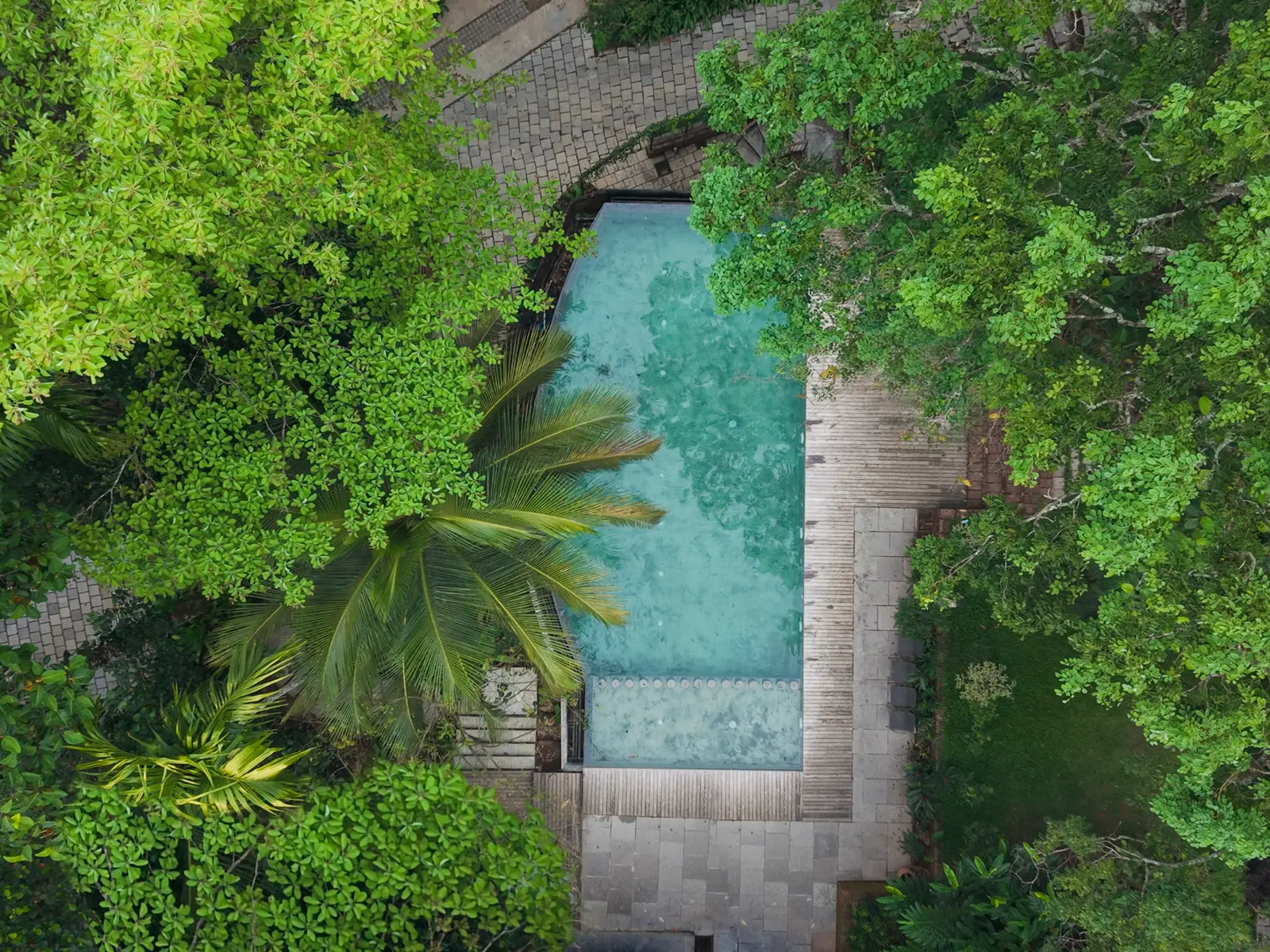 Aerial view of the infinity pool at Willow Resort